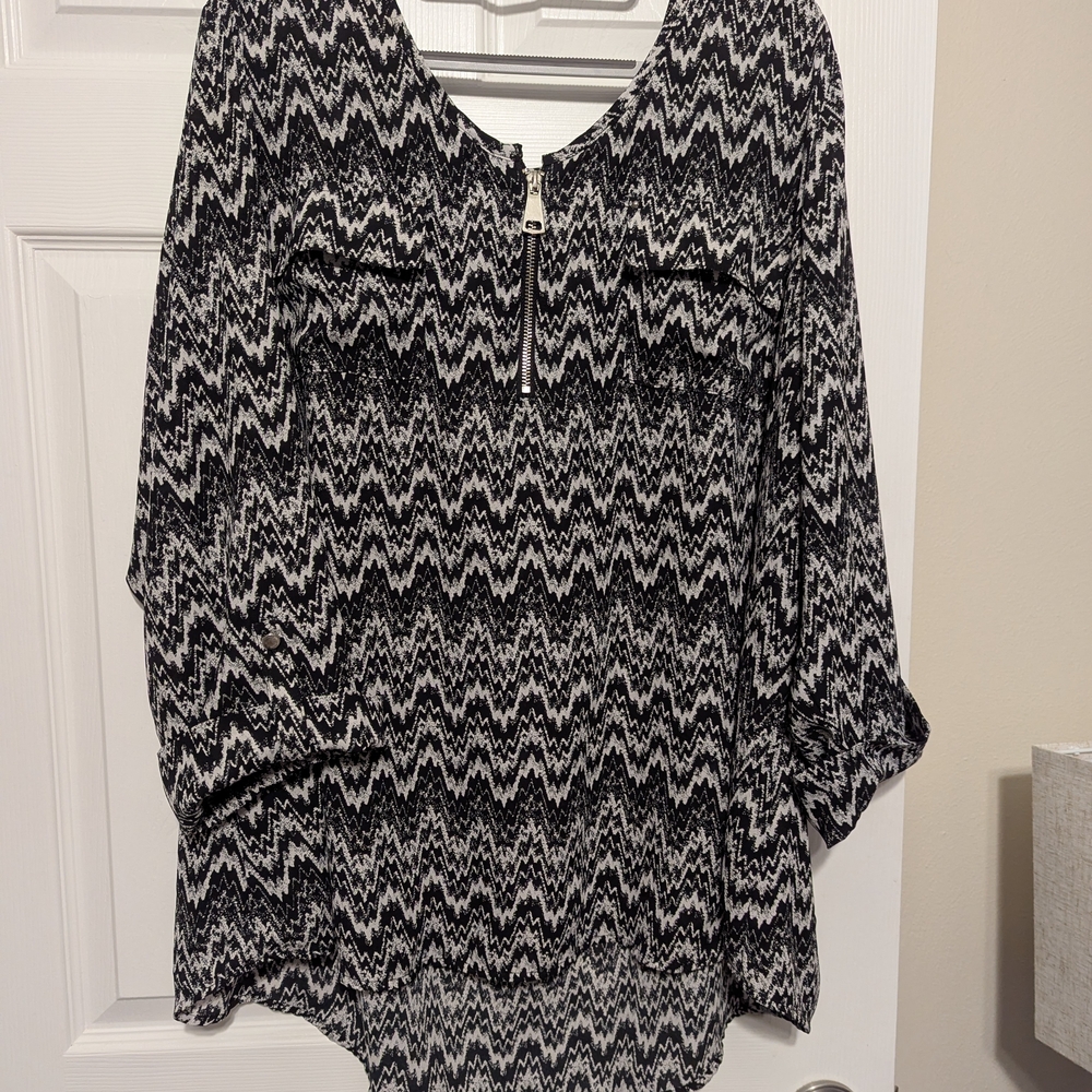 Avenue Black and White Chevron Blouse